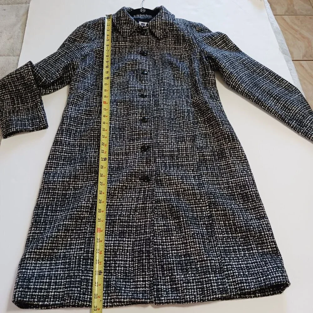 Gap Black White Tweed Coat Large Longline Warm Winter